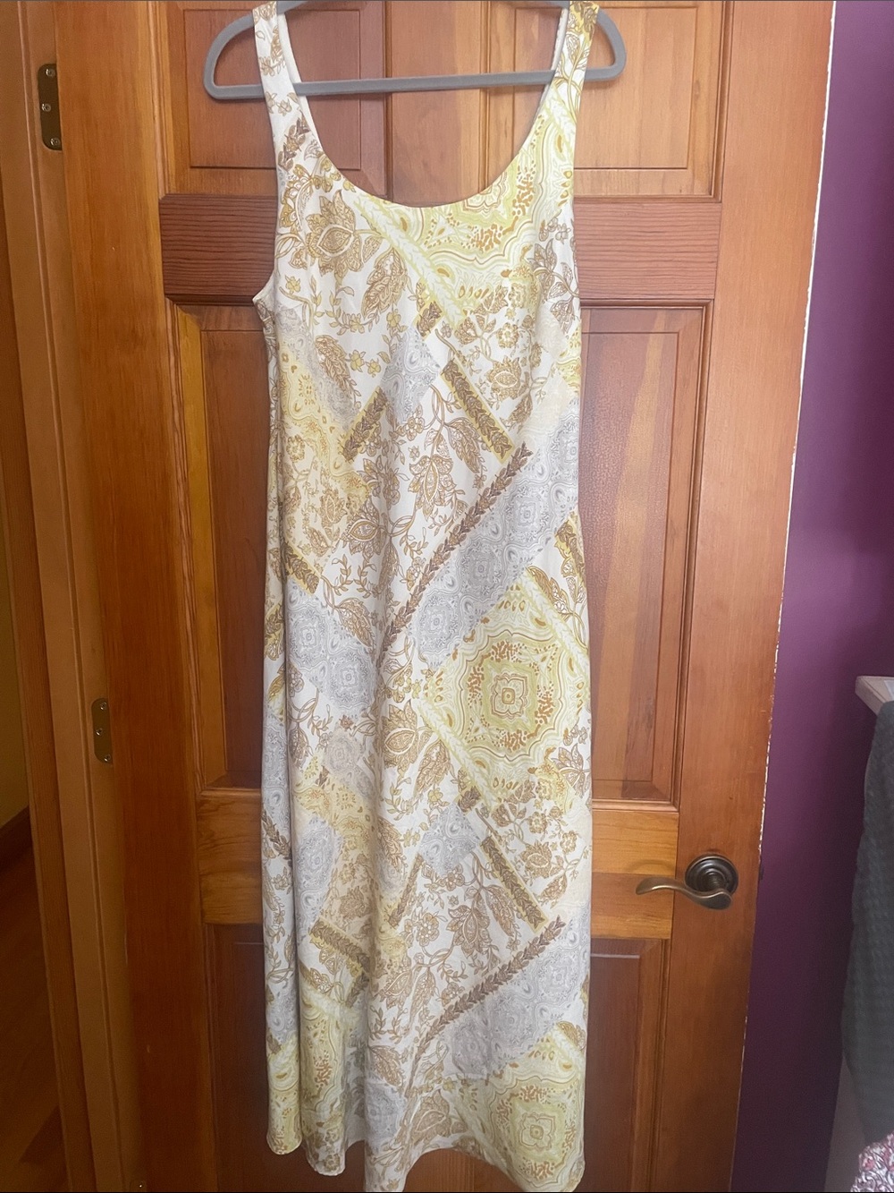 DREW Yellow & Cream Paisley-Print Sleeveless Maxi Dress Large